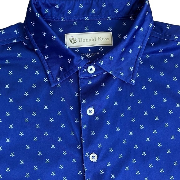 Donald Ross All Over Golf Print Performance Polo Shirt Navy Club Embroidery Sz L - Picture 5 of 16